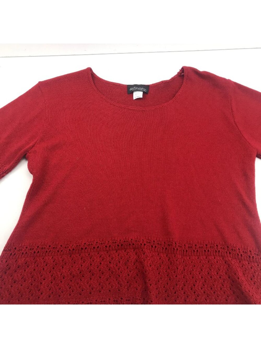 Definitely Womens Red Knit Short Sleeve Sweater Shirt Eyelet Crochet XL